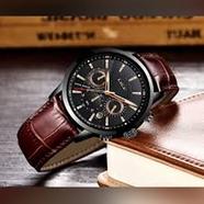 LIGE Mens quartz casual watch choronograph watch waterproof best leather watch