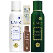 Lafz Body Spray Combo Package - Kayani Dastoor and Makhallat Al Aud With free Bakhoor Aseer 45g