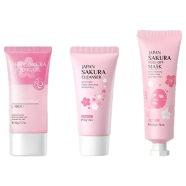 Laikou Sakura Facial Scrub 60g, Exfoliating Dead Skin, Peel-off Mask 50g, Facial Wash 50g, Deep Cleansing Pores 3pcs