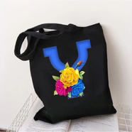 Y-Letter Canvas Shoulder Tote Shopping Bag With Flower 