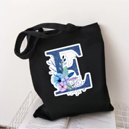 E-Letter Canvas Shoulder Tote Shopping Bag With Flower 