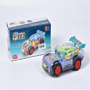 Light music gear electric universal cartoon racing car, Kids Flashing Racing Car Toy Transparent Light Up Colorful LED Music Mechanical Gear Car Luminous Model Children Birthday Gift