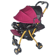 Lightweight Portable Baby Stroller Baby Trolley Folding Pram For Kids From Newborn To 3 Years With Back Rest, Food Tray And Wheel Lock (Stroller_a1_meroon) Meroon - 156894325 icon