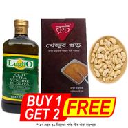 Luglio Extra Virgin Olive Oil - 1 Ltr (With Cashew Nuts - 50 gm And khejur gur dana -150 gm) - (BUY 1 GET 2 FREE)