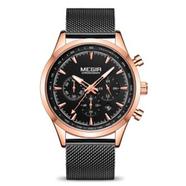 MEGIR Rose Gold Case And Black Mesh Band Watch for Men - 2153 