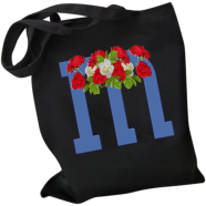 M-Letter Canvas Shoulder Tote Shopping Bag With Flower 