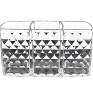 Makeup Brush Eyebrow Pencil Storage Rack Large Capacity Transparent Storage Box,Stationery Pen Holder - Three Compartments 