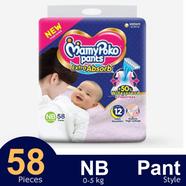 MamyPoko Pants Premium Extra Absorb Pant System Baby Diaper (Newborn Size) (0-5Kg) (58Pcs)
