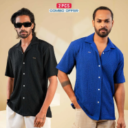 Manfare Premium Cuban Collar Half Shirt for Men 2 Pcs Combo