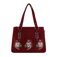 Maroon Flower Embroidered Handbag For Women (BOBO-01)