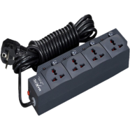 Maxline ML-2024 Multiplug 4 Port Fire Proof Plastic Body Extention Socket Black Colour 5 Meter Cable