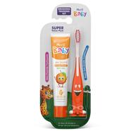 Meril Baby Brushing Training Kit (Combo of a Giraffe Shape Super Soft Bristle Baby Toothbrush and a 45gm Orange Flavour Zero Fluoride Toothpaste)