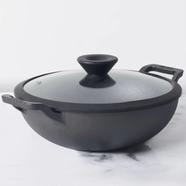 Meyer Pre Seasoned Cast Iron 30cm Kadai/Wok With Glass Lid