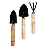 Mini Garden Shovel Rake Spade Arrangements Bonsai Tools Wooden Handle Set for Flower Pot Plants - 3 Pieces