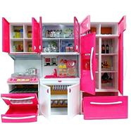 Modern Kitchen Toy Set Battery Operated Play Set with Refrigerator, Accessories, Fruits, Music and Lights, Pretend Play Toy (18X12 Inches) - QF26210HKS