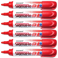 Monami Sigmaflo White Board Marker Round Tip 6Pcs - Red Ink