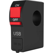 Motorcycle Handlebar On Off Switch With 2A USB Port 12V DC Water Resistant