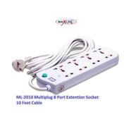 Multi Plug Maxline ML-2010 Multiplug 8 Port Extension Socket 10 Feet Cable