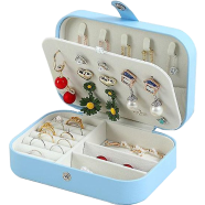Multicolor Elegant Leather-Style Travel Jewelry Box - Compact Organizer for Rings, Necklaces and Earrings icon