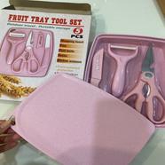 Multifunctional kitchen gadgets wheat straw chopping board knife scissor peeler 5pcs fruit tray tool set