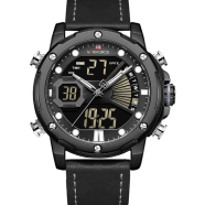 NAVIFORCE Men Military Sport Digital Watch Leather Strap Waterproof Quartz Watches