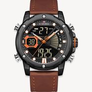 NAVIFORCE Men Military Sport Digital Watch Leather Strap Waterproof Quartz Watches image