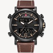 NAVIFORCE Mens Sports Watches Luxury Brand Leather Band Waterproof LED Digital Analog Quartz WristWatch image