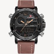 NAVIFORCE Mens Waterproof Sport Watches Leather Digital Analog Watch Luxury Casual Dual Time Wristwatch image