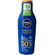 NIVEA SUN Protect and Moisture 200ml SPF50 Plus Advanced Sunscreen for Instant Protection| PA UVA - UVB Protection System| Vitamin E Plus Moisture| Very Water Resistant| For Men And Women