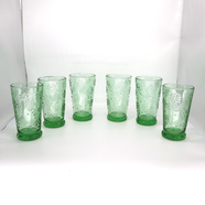 NIce Set of 6 Green Glass Embossed Flowers Design Tumblers 6
