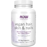 NOW Foods Solutions 5000 mg Vegan Hair Skin and Nails 90 Veg Capsules