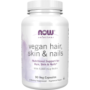 NOW Foods, 5000 mcg Solutions, Vegan Hair, Skin and Nails, 90 Veg Capsules - 524938126
