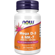 NOW Mega D-3 and K-2 MK-7 180 mg 60 Veg Capsules