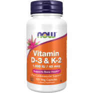 NOW Supplements Vitamin D-3 and K-2 1,000 IU 45 mcg 120 Veg Capsules