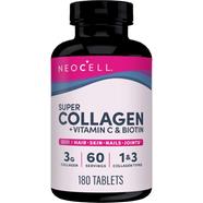 NeoCell Super Collagen Peptides plus Vitamin C and Biotin, 3g Collagen Per Serving, Gluten Free, Promotes Healthy Hair, Beautiful Skin, and Nail Support, 180 Tablets