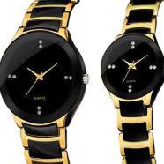New Collection Stainless Steel Chain Couple Gold and Black Watch With Box - Watch For Women and Man