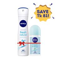 Nivea Fresh Natural Body Spray And Energy Fresh Roll On Combo (81tk Off) - 81601D Plus 754