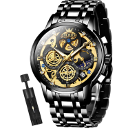 OLEVS Mens Watch Chronograph Luxury Diamond Dress Business Analog Quartz Wrist Watches Stainless Steel Waterproof Luminous Moon Phase image