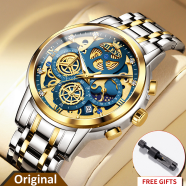 OLEVS Mens Watch Chronograph Luxury Diamond Dress Business Analog Quartz Wrist Watches Stainless Steel Waterproof Luminous Moon Phase image