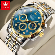 OLEVS Men's Watch Waterproof Diamond set Dial Chronograph Luminous Calendar Stainless Steel Strap with Gift Box - 2889