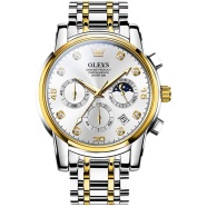 OLEVS Men's Watch Waterproof Diamond set Dial Chronograph Luminous Calendar Stainless Steel Strap with Gift Box image