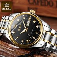 Olevs Quartz Wrist Watch For Men Luxury Leather Luminous Hand Fashion Watch For Men Golden Stainless Steel Analog Wrist Watch