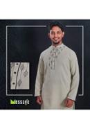 Off White Soft Cotton with Aesthetic Hand Craft Panjabi - XL (chest-46, length 44) 