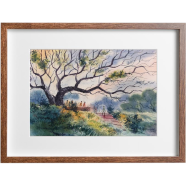 Old Tree Watercolor Landscape - (16x13)inches
