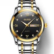 Olevs Golden And Silver Two Tone Stainless Steel Analoge Wrist Watch For Men - Black And Silver And Golden - 8691