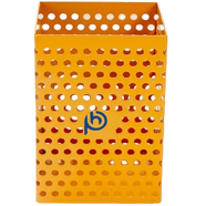 PH Metal Yellow-Orange Dotted Square Pen Holder
