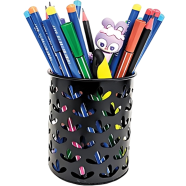 PH PH Metal Black Leaf Pattern Cylindrical Pen Holder