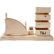 PH T and J Wooden Desk Pen Holder with Card Holder