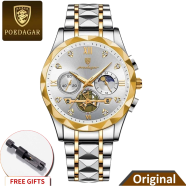 POEDAGAR 996 Stainless Steel Chronograph Luminous Quartz Watch For Men - Toton White Color image