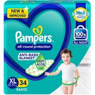 Pampers All round Protection Pants Extra Large Size Baby Diapers (XL / 12-17 kg ) 34 Pcs image